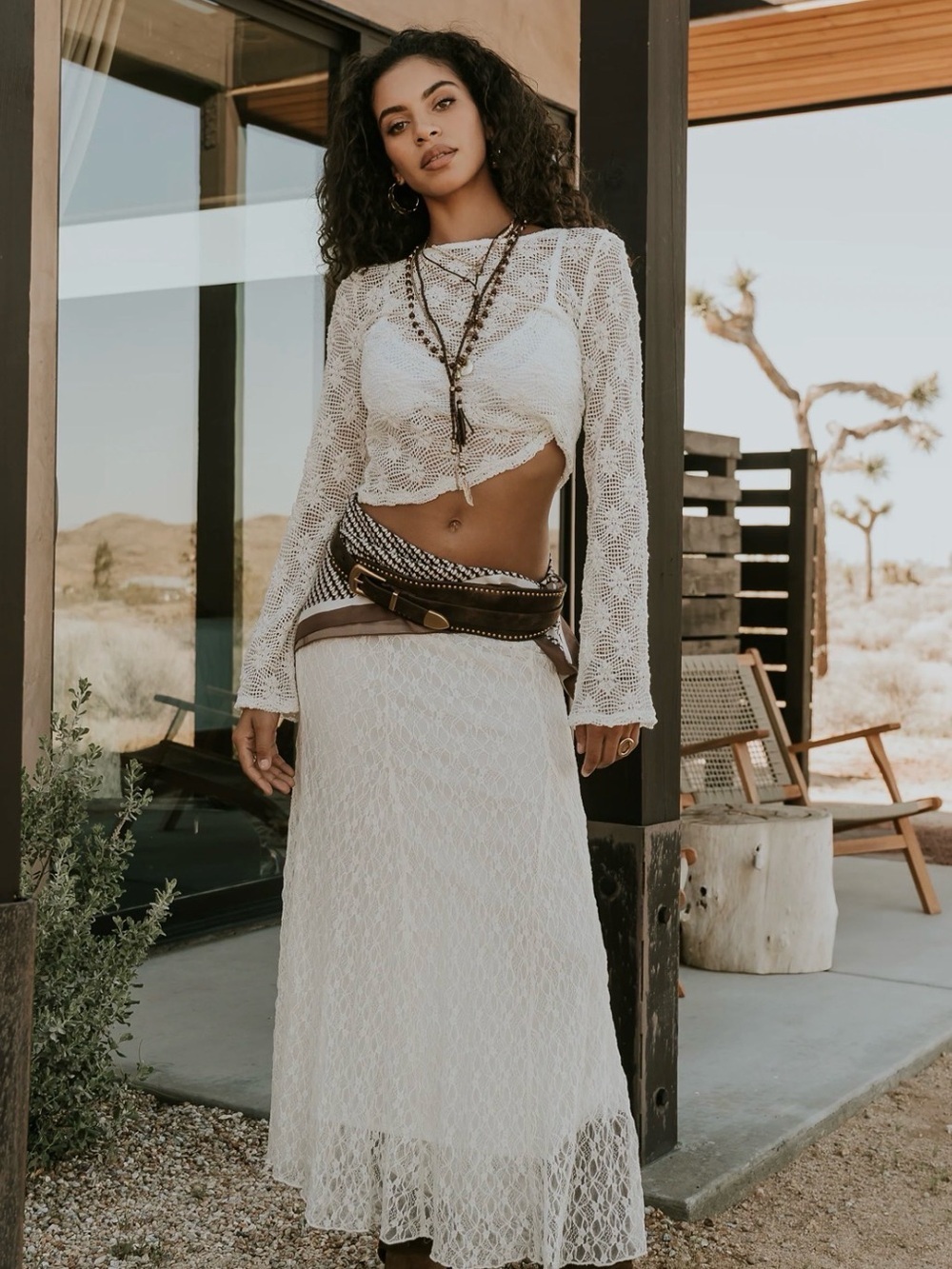 Böhme Joshua Crochet Top Ivory Bell Sleeve Sheer Knit Size Small NWT